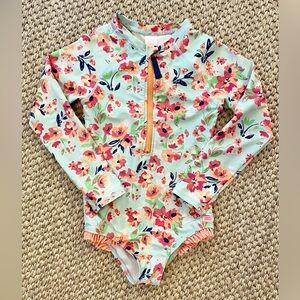 Ruffle Butts Rash Guard with Coral Floral Print